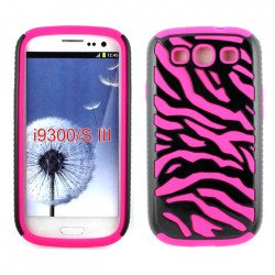 Samsung Galaxy S3 / I9300 Zebra Hybrid Case (Black-Hot Pink)